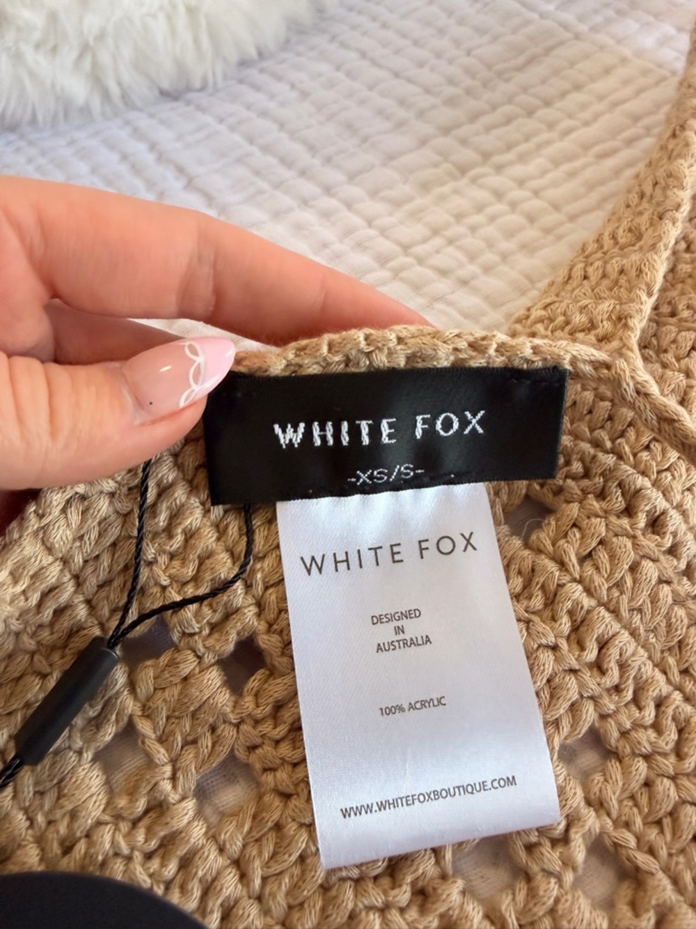 White Fox Boutique Crochet Tank in Beige